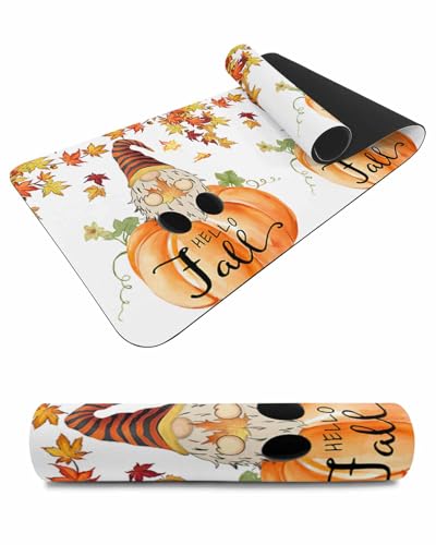 Debedcor Heat Proof Table Pads Waterproof Decorative, Hello Fall Non-Slip Table Countertop Protector, Rustic Gnomes Pumpkin Maple Leaves Insulation Mat for Dining Room, 48 x 12 Inches