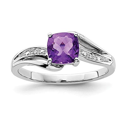 925 Sterling Silver Diamond Purple Amethyst Square Band Ring Size 7.00 Gemstone Fine Jewelry For Women Gifts For Her