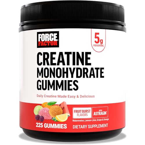 Image of Force Factor Creatine Monohydrate Gummies, NSF Certified | 5g Dose to Support Muscle, Strength, Recovery, Cognitive Health & Memory, Packaging May Vary, Fruit Burst, 225 Gummies