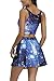 Pink Queen 2 Piece Crop Tank Top Tees and Flare Skirt Set, Blue Galaxy Print, OS,Blue Galaxy Print,One Size