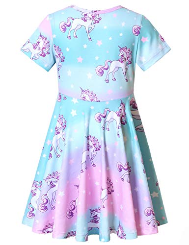 Image of Jxstar Unicorn Dresses for Girls Summer Swing Short Sleeve Casual Clothes for Kids