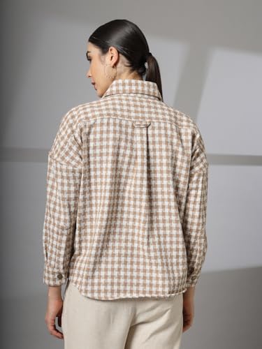 Image of CHKOKKO Tweed Women Oversized Winter Shacket Stylish Standard Length Coat Plaid Jacket Shirt