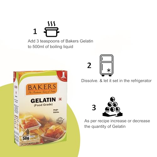 Image of BAKERS Gelatin Set of 3, Each 50 gram, (Food Grade) Unflavored | Non-Veg | Perfect for Jelly Making | Good for Desserts, Cakes & Puddings