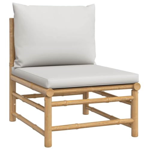 vidaXL Canapé Central de Jardin avec Coussins Gris Clair Bambou, canapé de Jardin, sièges de Jardin, sièges d'extérieur, canapé d'extérieur