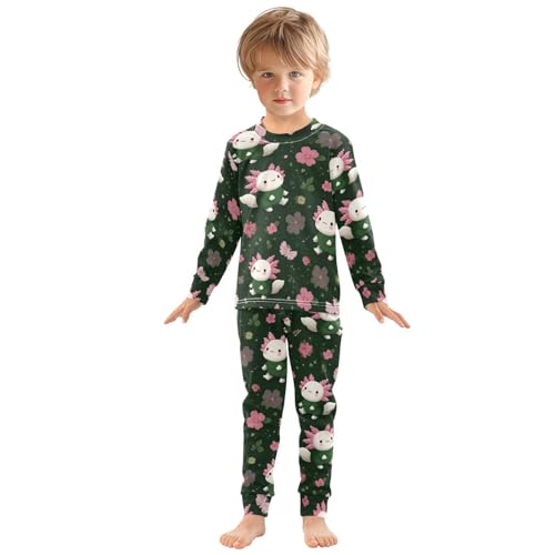 Pajama Sets Long Sleeve Cute Axolotl Floral Pattern Soft Comfy Sleepwear 2 Piece PJS 3-8T2