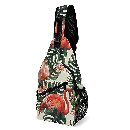 Sacoche bandoulière homme motif flamants roses et feuilles tropicales pour rando