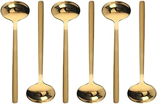 6 Pcs Coffee Spoons Stainless Steel Tea Spoons Round Dessert Spoons Long Handle Spoons for Hot Chocolate Ice Tea Latte Dessert Espresso Golden
