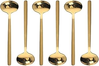 6 Pcs Coffee Spoons Stainless Steel Tea Spoons Round Dessert Spoons Long Handle Spoons for Hot Chocolate Ice Tea Latte Dessert Espresso Golden