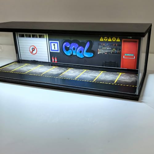 Diorama Garaj 1/64 Ölçek 8 Araçlık; LED Işıklı USB Çalışan Model Araba Sergileme Standı, Pleksi Kapaklı Dekoratif Vitrin