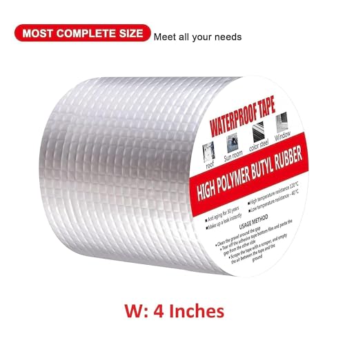 Image of Rewup Super Strong Adhesive Waterproof Permanent Repair Aluminum Butyl Tape Rubber Foil Suitable for Roof Leak, surface Crack, Window Sill Gap, Boat Sealing, Home Renovation 10cm
