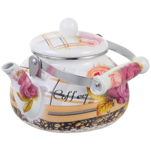 DOITOOL Wasserkessel Emaille Retro Teekessel Kaffeekessel 2500ml Blumenmuster Metall Kaffeekocher Teekocher A Kessel zum Wasserkochen Küche Kochgeschirr Gasherd Induktionsherd Flötenkessel