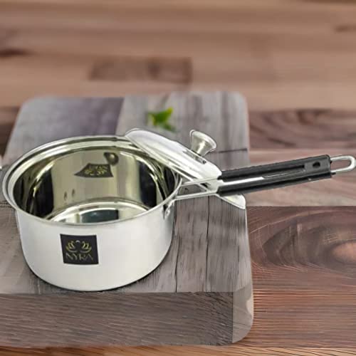 Image of NYRA Stainless Steel Induction Base Flat Bottom Sauce Pan with Lid - Available in 3 Sizes (Large - 1.8 LTR)
