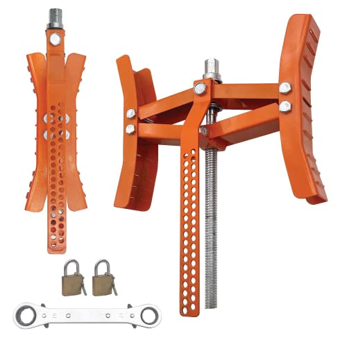 SECURITYMAN X Chocks Wheel Stabilizer for Travel Trailer & RV (Pair) - Heavy Duty Steel, Expands 3" - 10", Ratchet and Locks Included - Camper and RV Tire Stabilizer - Dual Axle Scissor Tire Chocks