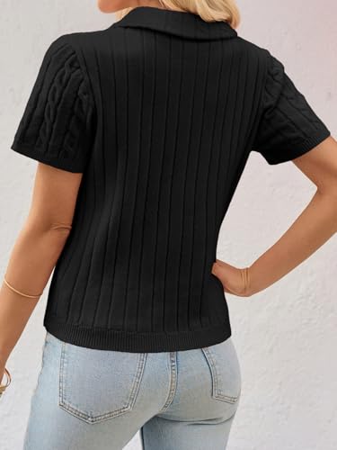 Image of Imily Bela Womens Polo V Neck Pullovers Lightweight Short Sleeve Cable Knit Sweater Business Casual Summer Tops 2025