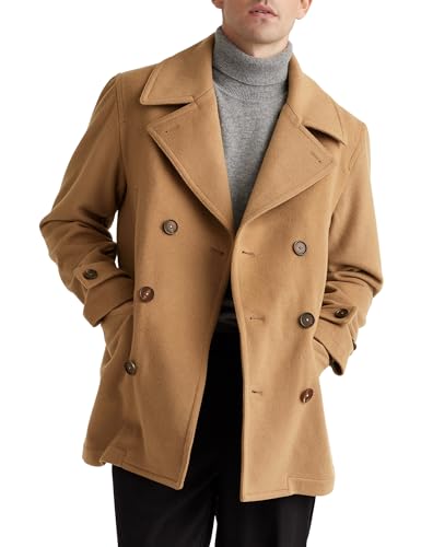 Image of IDEALSANXUN Mens Pea Coat Casual Winter Wool Double Breasted Trench Coat Dress Jackets Overcoat, Dark Camel, XL