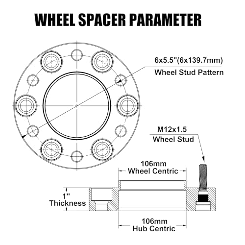 Image of FLYCLE 6x5.5 Hubcentric Wheel Spacers 1 Inch for 1995-2023 Tacoma 4Runner, 6x139.7mm with 12x1.5 Studs 106mm Center Bore Forged Wheel Spacer for Tundra FJ Cruise Fortuner Sequoia GX460 GX470