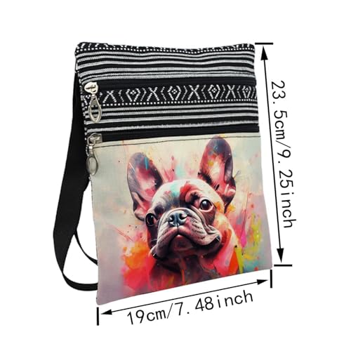 Watercolor French Bulldog Messenger Bag Small Ethnic Pattern Printed Adjustable Strap Crossbody Zipper Bag Watercolor French Bulldog Phone Bag Wallet Cute Shoulder Handbag for Women2