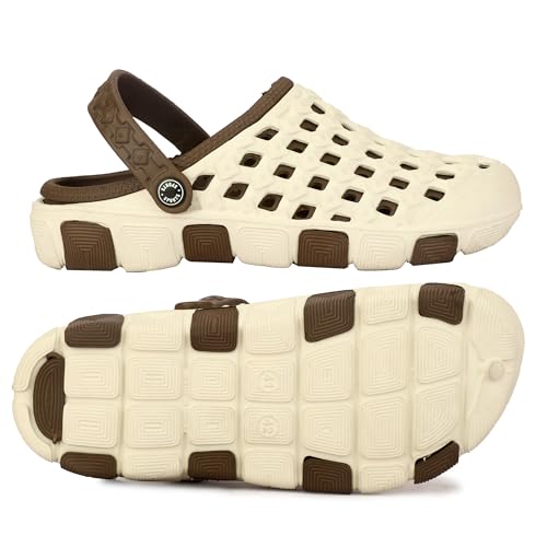 Image of Inklenzo Men's Sandals Clogs Mules for Men & Boys - Cream Comfortable, Extra Soft, Lightweight, Non-Slip, Waterproof, Adjustable Back Strap, Stylish, Classic, Casual, Everyday Mules