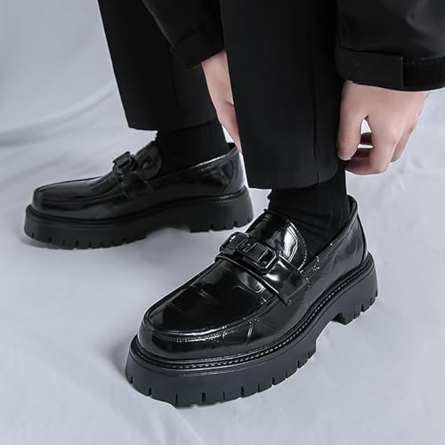 Men's Leather Printed Platform Slip-On Loafers Classical Casual Round Toe Non-Slip Lug Sole Business Dress Shoes for Formal Business Wedding Prom4