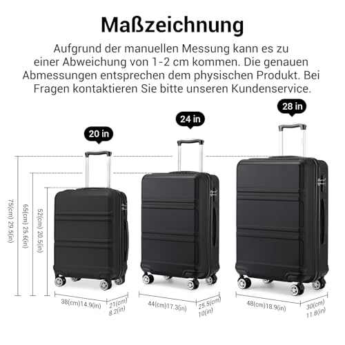 KONO Trolley Koffer Mittelgroß 4 Rollen Leicht Hartschalenkoffer Reisekoffer mit TSA Schloss, 65x44x25.5cm, 61Liter, Zwillingsrollen Rollkoffer, ABS Hartschale (Schwarz, L)