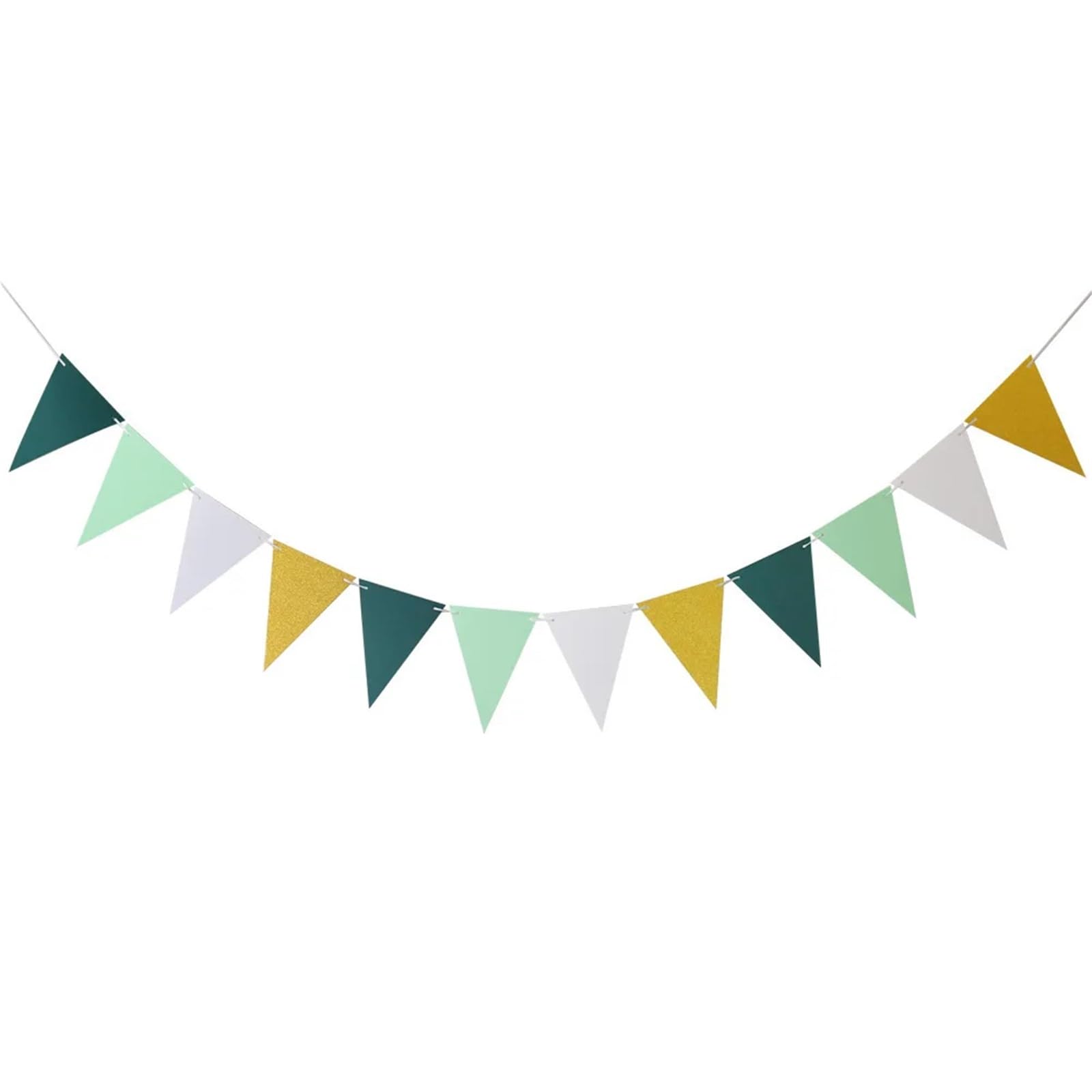 Guirnaldas decorativas, Banderines triangulares de papel otoñal, 5 piezas(Green Gold White)