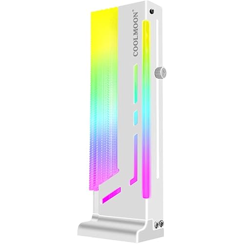 RGB GPU Holder Coolmoon CM-GH2 Colorful Graphics Card 5V 3 Pin Vertical Support Video Bracket Frame ARGB Sync Jack, Sag Holder/Holster, White, 2.44x1.38x6.89in