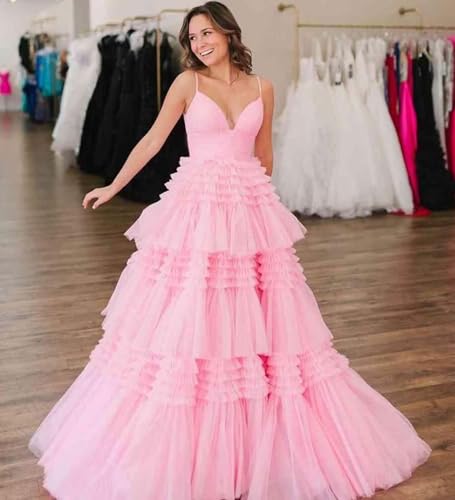 Tiered Glitter Tulle Prom Dresses for Women Princess Ball Gown Long Formal Evening Dress with Slit4