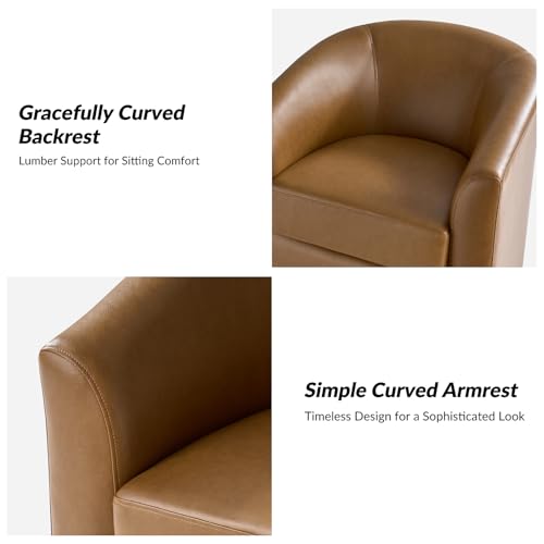 Image of HULALA HOME Faux Leather Swivel Accent Chairs Set of 2 with Solid Wood Base, Round Swivel Barrel Chairs for Living Room and Bedroom, No Assembly Required, Camel