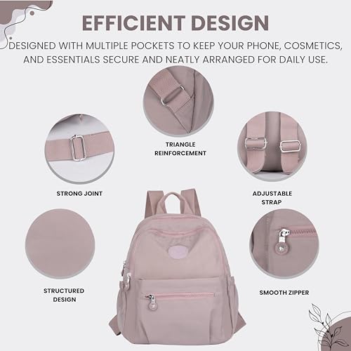 Image of TS WITH TECHSUN Stylish Women Mini Backpack | Lightweight Travel Small Nylon Bag with Multiple Pockets | Anti-Theft Zipper Pocket | Casual, Work, Office, Picnic Backpack for Girls