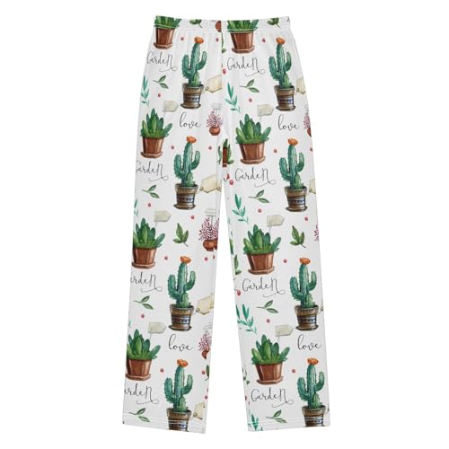 Succulent Cactus Love Boys Long Pants Soft Trousers Elastic Waist Kids Lounge Bottoms with Pockets S-XL
