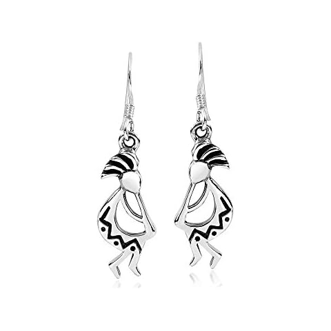 Jewelry Trends Kokopelli Sterling Silver Dangle Earrings South Western Humpback Flute Player Cover