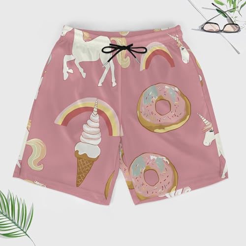 Unicorms Ice-Cream and Doughnuts Beach Shorts for Men Swim Trunks Quick Dry Swim Shorts with Compression Liner Pocket3