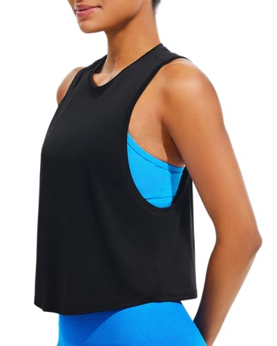 JOYSPELS Ice Silk Crop Workout Tank Tops for Women Quick Dry Sleeveless Loose Fit Athletic Running Shirts