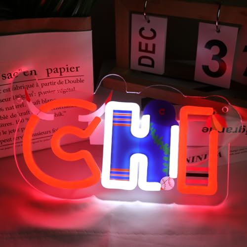 Image of Chicago Sports Teams Neon Sign, Fans Man Cave Neon Light for Wall Decor, Sports Themed Neon Sign, Dimmable USB Powered Neon for Man Cave, Bedroom, Gift for Chicago Fans