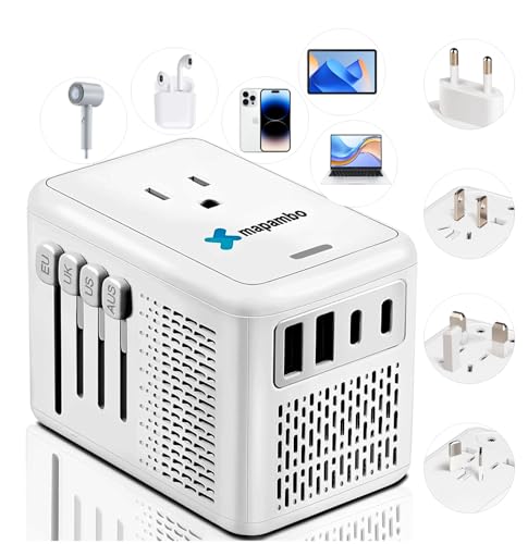 Mapambo 220V to 110V Voltage Converter US to Europe for Hair Dryer with 3 USB A 1 USB C Worldwide (Dark Grey)
