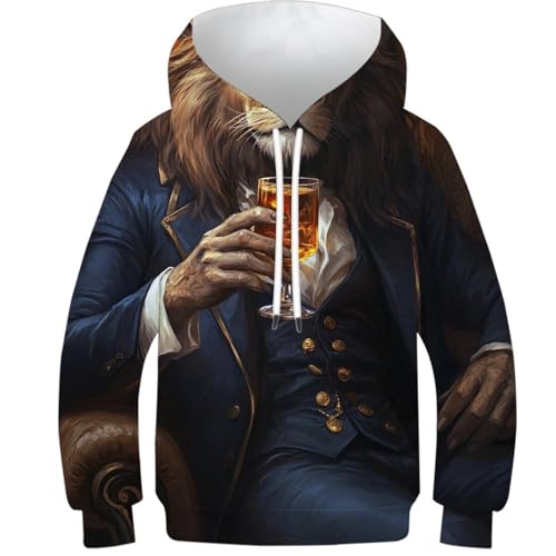 Sweat à capuche 3D lion pour enfants pull motif dessin animé taille 10-12 ans