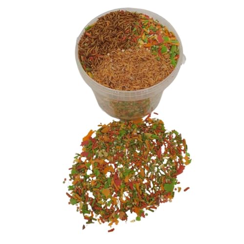 Teichfutter im Eimer für Teichfische, Verschiedene Sorten für Goldfische, Kois, mit Sticks, Flocke, Goldfischperlen, Koipellets (5 L Eimer, Teichmix mit Bachflohkrebsen)