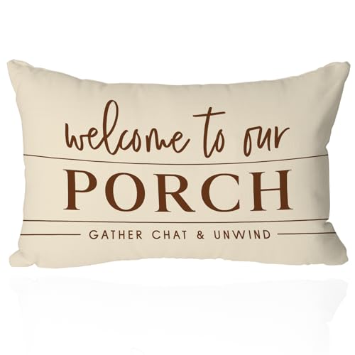 Farmhouse Pillow Cover 12x20 Inch - 'Welcome to Our Porch'