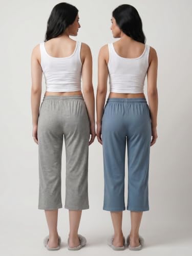 Image of Fflirtygo Women's Cotton Plain Calf Length Capri | Nightwear Short Pyjama | 3 /4th Solid Pyjama Pant | Regular Fit Casual & Lounge Wear Capri Combo (Pack of 2)