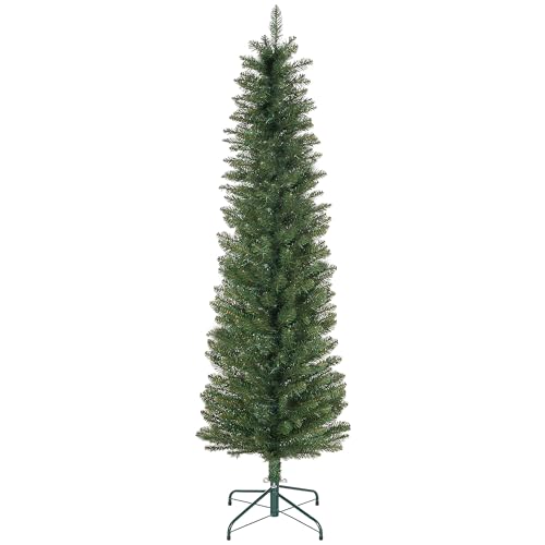 HOMCOM 6ft Artificial Pencil Christmas Tree with 329 branches, Metal Base, Realistic Xmas Tree, Green