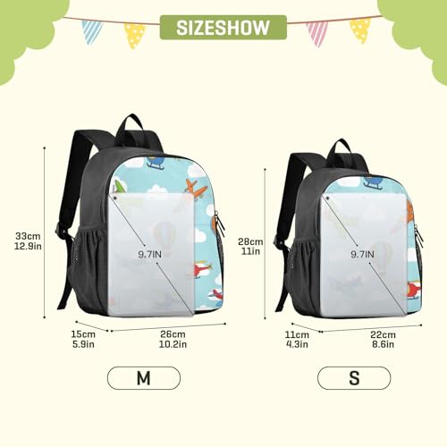 DOMIKING Helicopters Airplane Blue Kids Backpack for Boys Girls Elementary School Kindergarten Backpack for Kids Toddler Bookbag School Bag Age 3-62