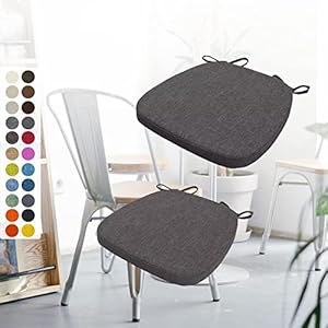 2er Set Stuhlkissen 40x38x3 cm mit Bändern,Waschbare Sitzkissen rutschfest,Stuhlauflage Stuhlpolster Sitzkissen ,Abnembar Bezug Mit Reißverschluss ,Ideal für Zuhause Büro Küche Esszimmer,Kaffee grau