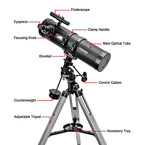 Telescope, Polaris 130EQ Newtonian Professional Astronomical Reflector Telescope Comes with Cellphone Adapter with 1.5X Barlow Lens & 1.25-Inch 13 Percent Transmission Moon Filter - Thumbnail 2