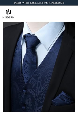 Image of HISDERN Mens Vest Tie Set 3PC Formal Waistcoat Paisley Floral Jacquard Necktie Pocket Square Suit Vests Wedding Party