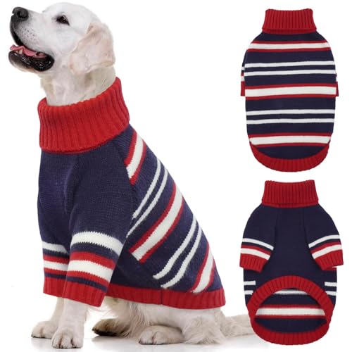 Kuoser XXL Dog Sweater, Dog Sweaters for Extra Large Dogs Girl Boy, Pet Christmas Sweaters Winter Big Puppy Turtleneck Knitwear, Pet Thick Warm Sweater for Large Size Dogs, Green 2XL XX-Larg