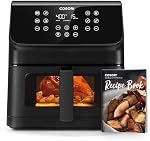 Cosori Air Fryer 6.5QT, 12-in-1 Large Airfryer Oven for Quick&Easy Meals, 80+Recipes, Features AdaptIQ Technology for Crispy Results, Clear Window, Nonstick Basket and Dishwasher Safe, Black Pro
