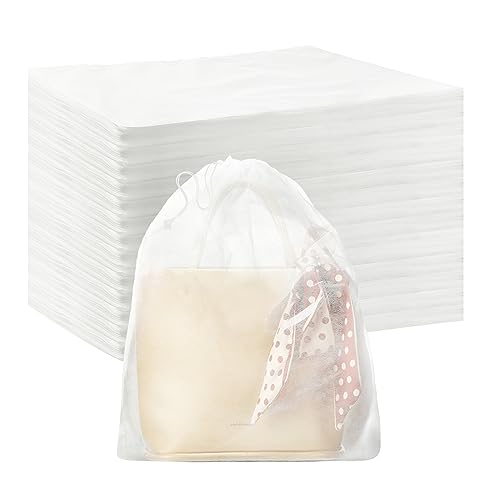 Berlune 200 Pcs Dust Bag for Purse Travel Shoe 19.7 x 15.8 Inches Non Woven Fabric Handbag Storage Organizer Breathable Dust Bag with Rope for Storing Shoes Boots, White