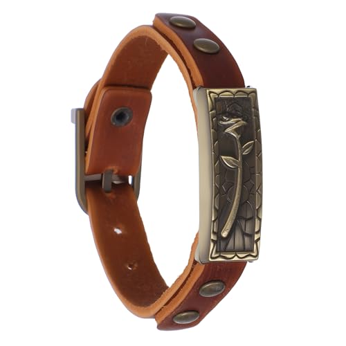 Neyauo Leather Bracelets for Women and Men,Vintage Bracelet with Rose Metal Decorative Blocks Handmade Leather Wristband