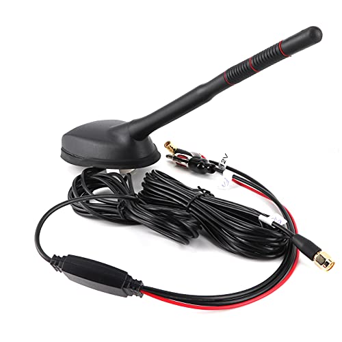 Dab Antenne Auto, DAB+GPS+FM-Antenne Autoantenne Digital Radio FM/AM Kombi Dachantenne mit Verstärker Signal Amplifier SMB Adapter DIN mit 5m Verlängerungskabel für FM Autoradio