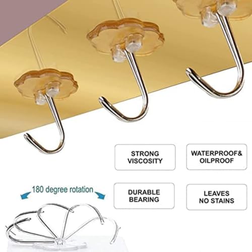 Image of Self Adhesive Wall Hooks for Kitchen Organizer Hook for Wall Without Drilling for Home Kitchen Bathroom Bedroom Keys Bag Towels - 6 Stainless Steel Hook with Plastic Strip ( Golden, Pack of 1)